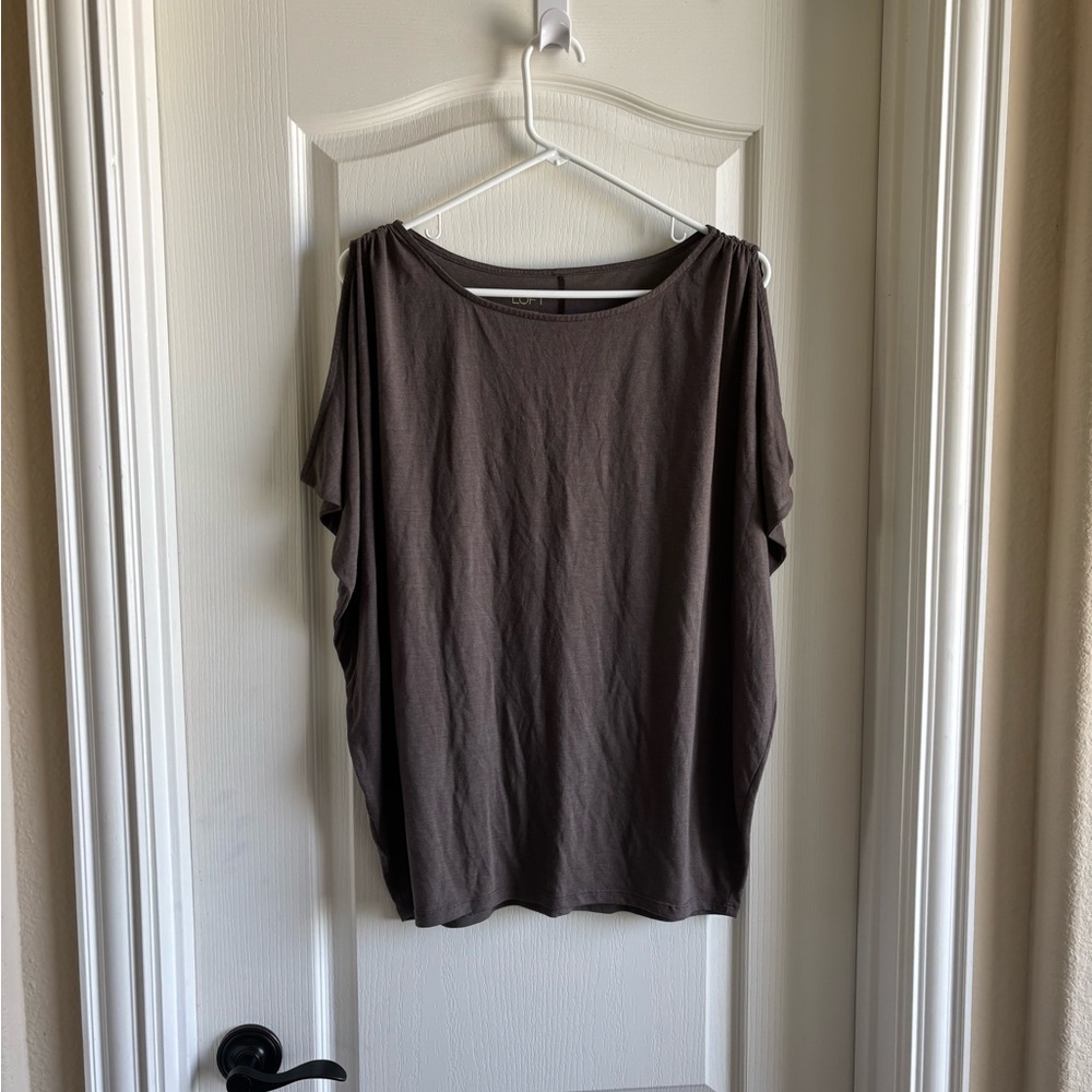 LOFT Gray Short Sleeve Draped Top